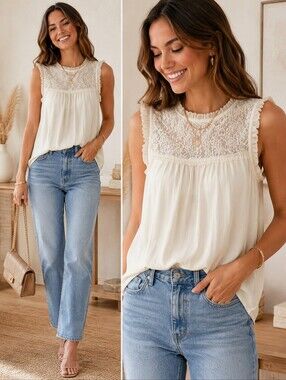 Streetwear Society White Ruffled Neck Blouse Tank Top